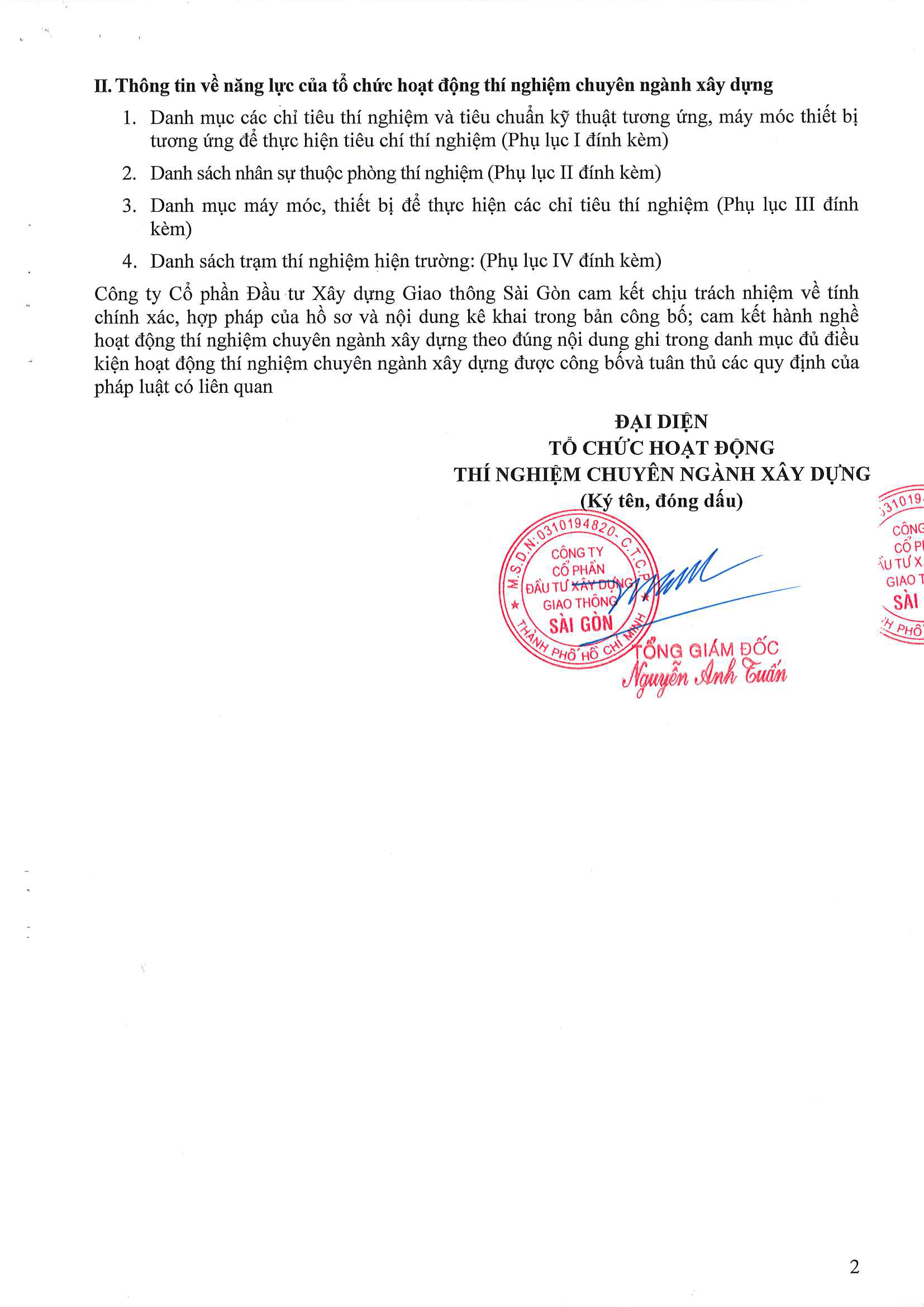 Phòng Thí nghiệm Công trình Công bố năng lực hoạt động thí nghiệm chuyên ngành xây dựng LAS-XD1248 2 176.CV SGC ngay 9.4.2026 Cong bo Las XD 1248 Page 02